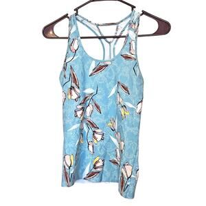 Calia Size Small S Tank Top Floral Flower Workout Gym Light Blue Summer Biking